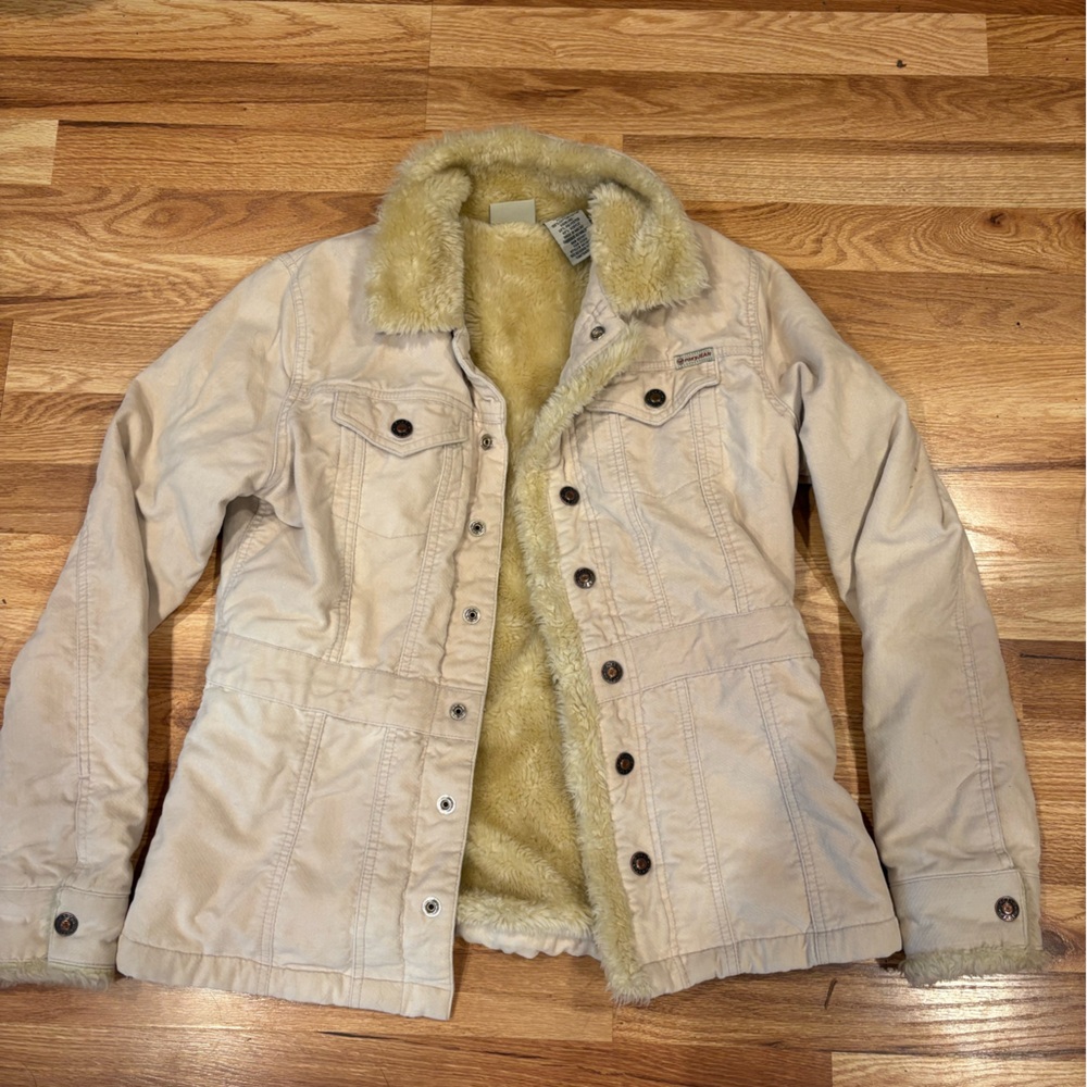 Roxy Jean  Cream Jacket with Faux Fur Lining retro 2000s